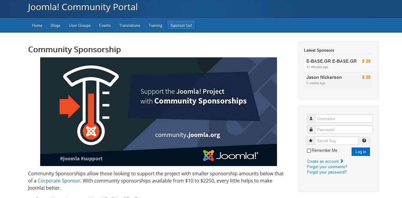 joomla community sponsor, Ελληνικη κοινοτητα joomla, υποστήριξη joomla
